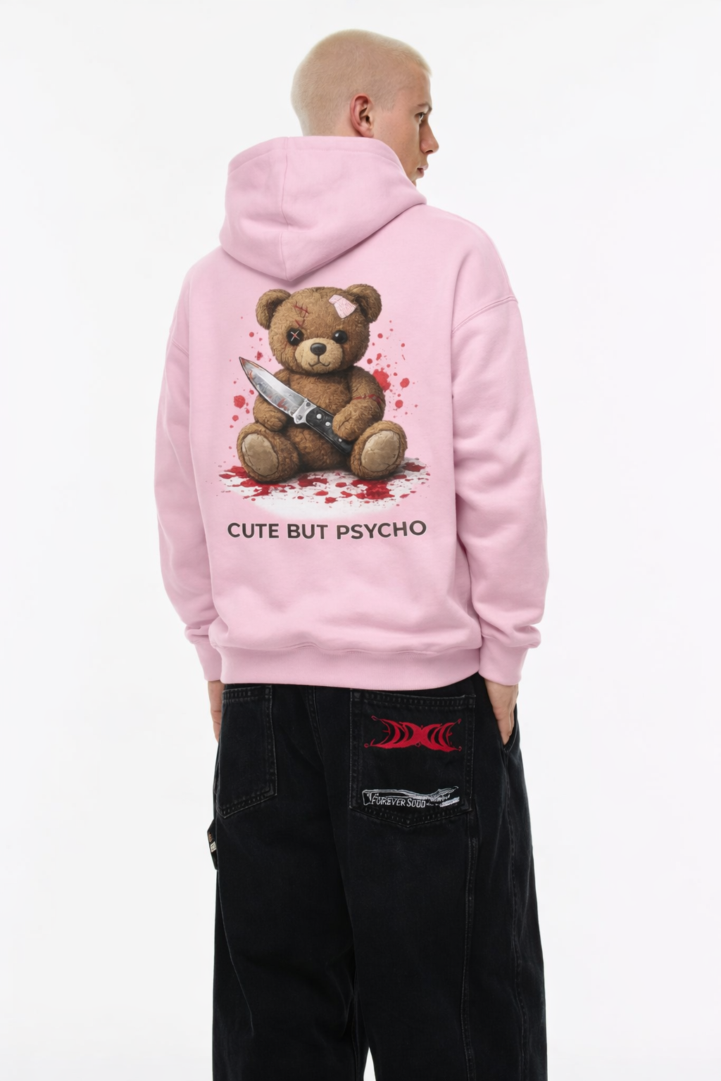Teddy Bear Graphic Hoodie Pink